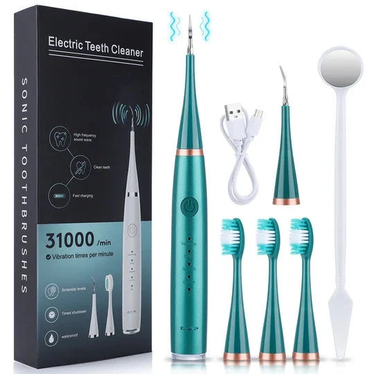 Ultrasonic Tooth Cleaner 5 Adjustable Levels 3 Interchangeable Heads