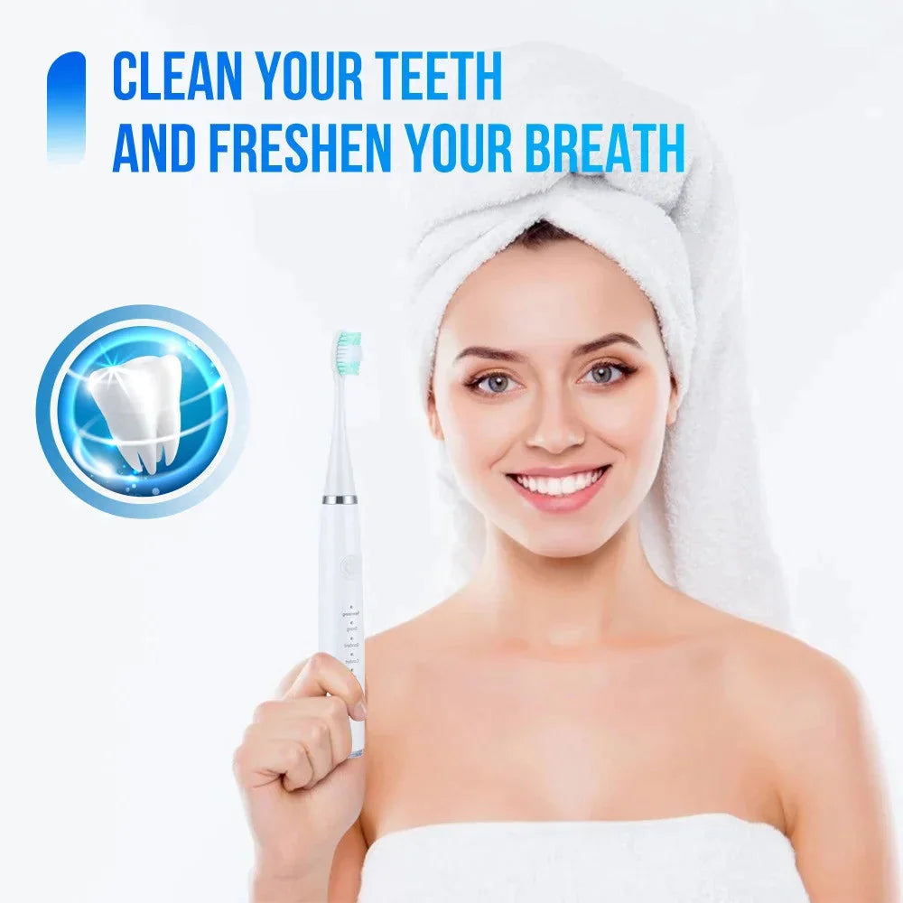 Ultrasonic Tooth Cleaner 5 Adjustable Levels 3 Interchangeable Heads