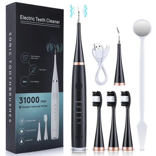 Ultrasonic Tooth Cleaner 5 Adjustable Levels 3 Interchangeable Heads