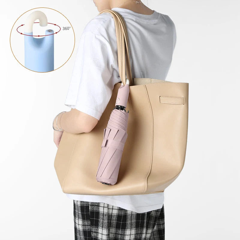 Umbrella Automatic Open 360° Rotating Handle Hook Storage
