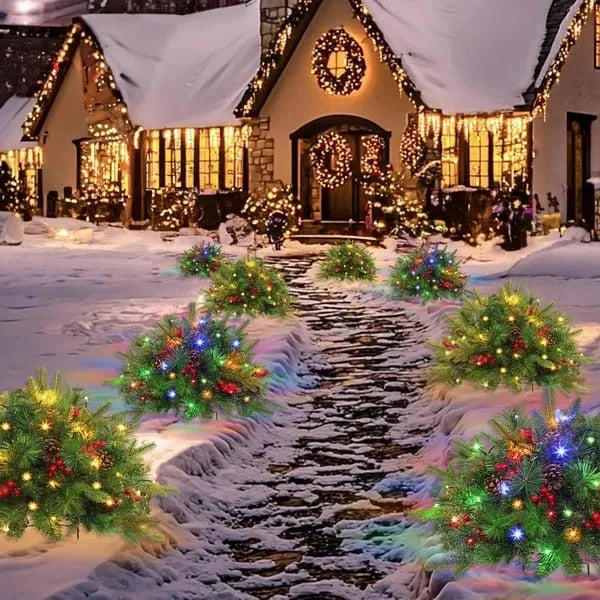 Urn Filler Snow-Dusted Evergreens With Warm White LED Timer