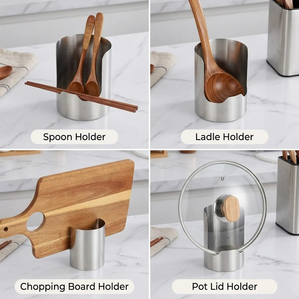 Utensil Holder Stainless Steel Vertical Space-Saving Design