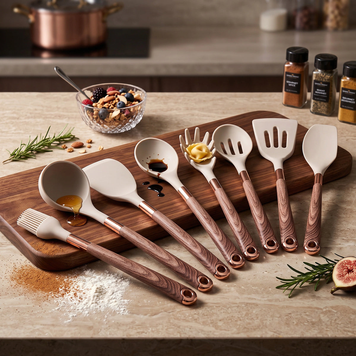 Utensil Set 10-Piece Heat-Resistant Silicone Wood Handles