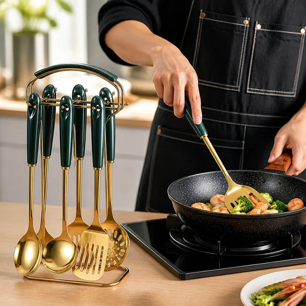 Utensil Set Stainless Steel Heat-Resistant 6-Piece Hanging Rack