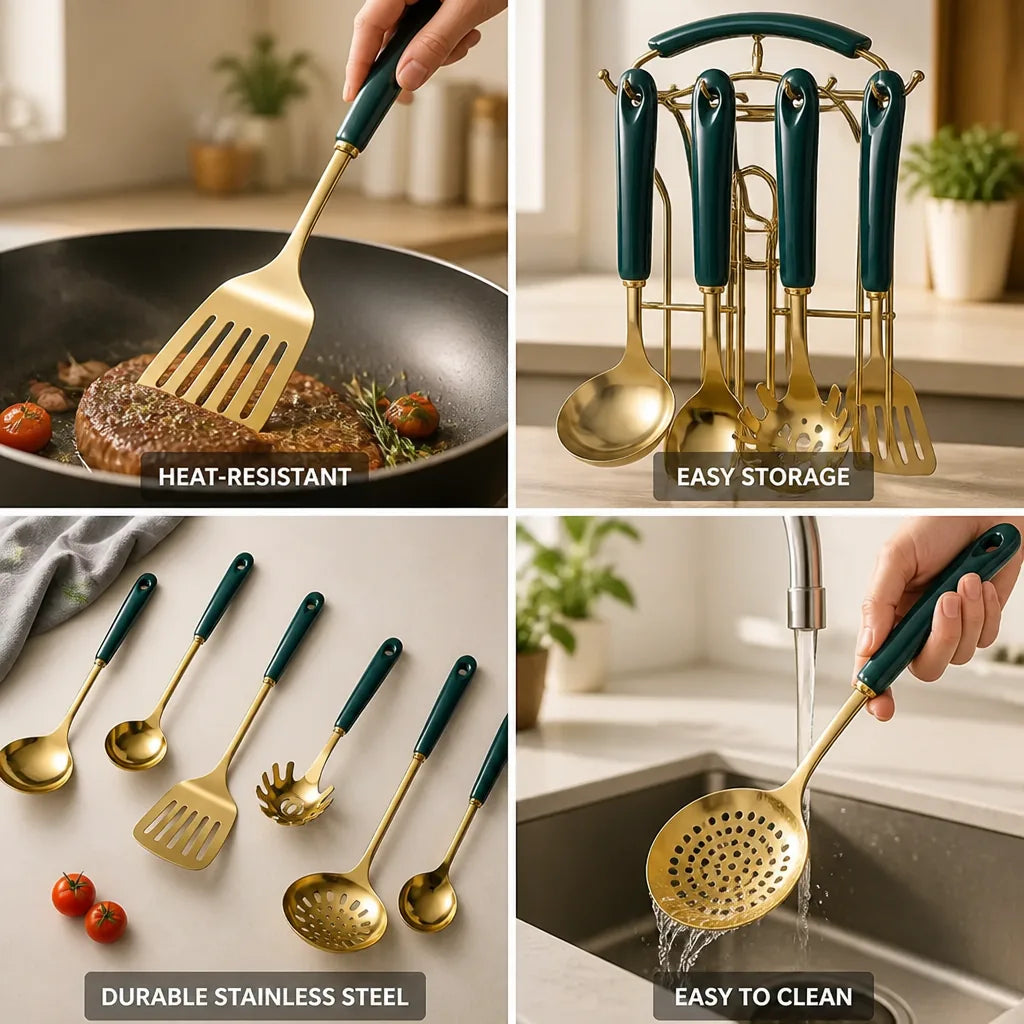 Utensil Set Stainless Steel Heat-Resistant 6-Piece Hanging Rack
