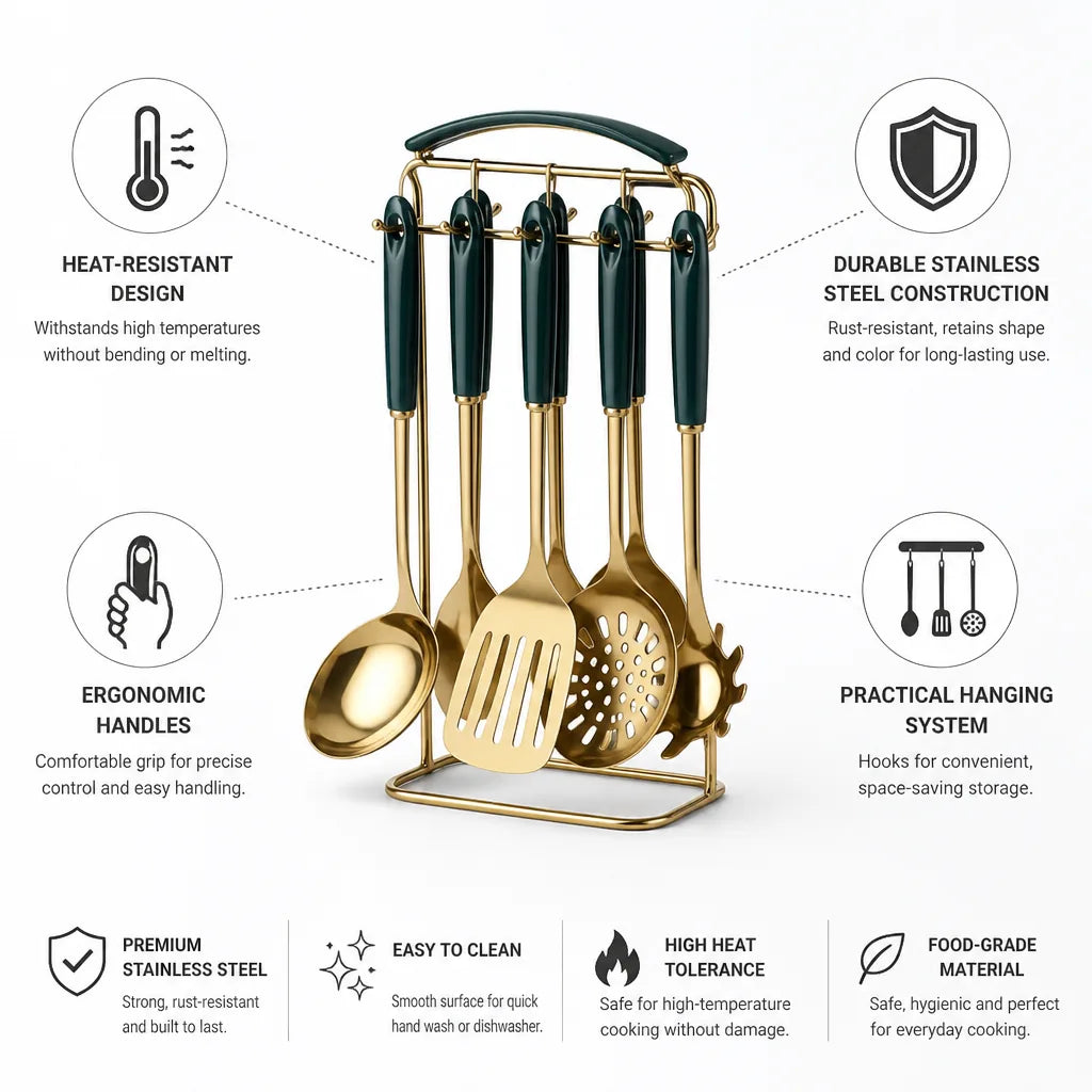 Utensil Set Stainless Steel Heat-Resistant 6-Piece Hanging Rack