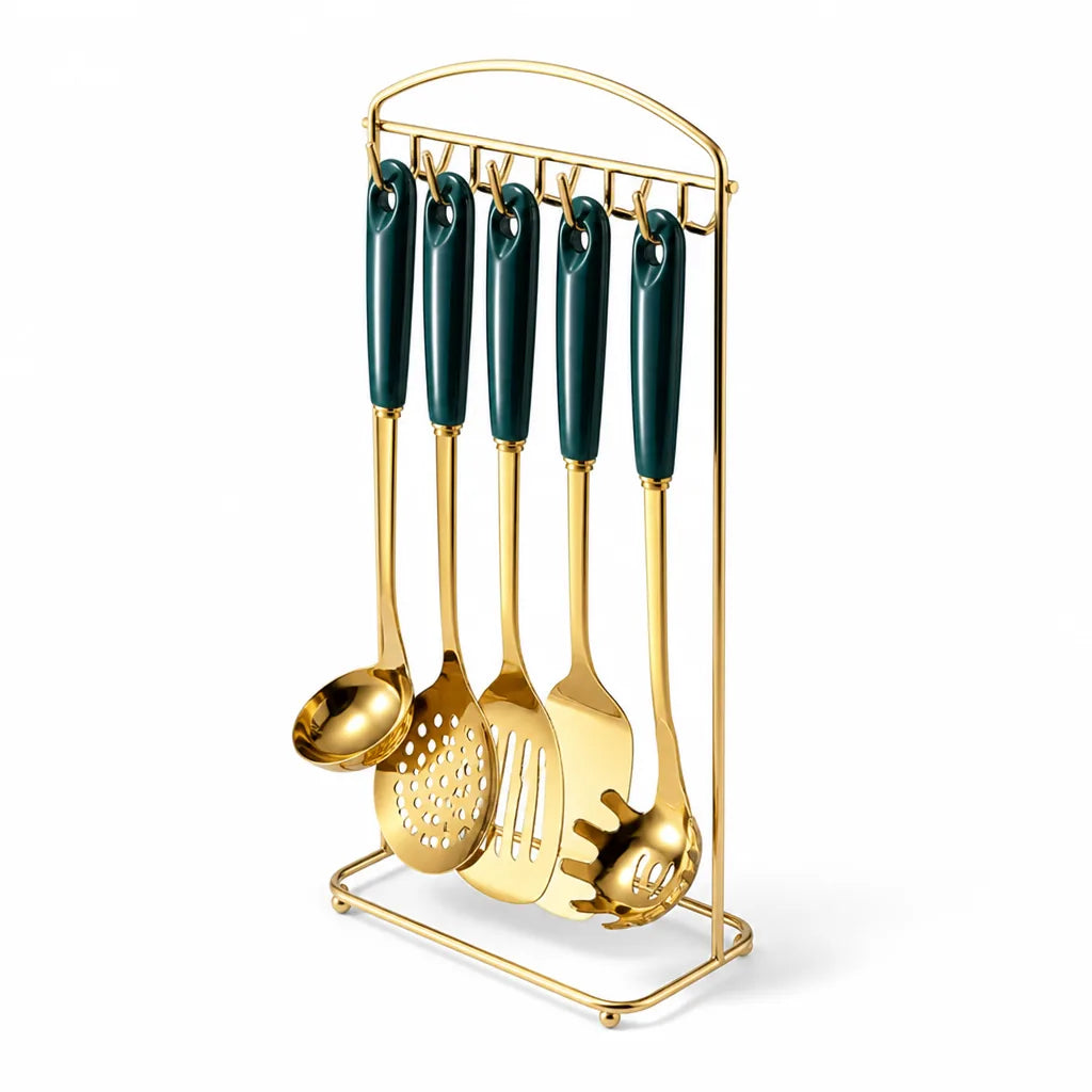 Utensil Set Stainless Steel Heat-Resistant 6-Piece Hanging Rack