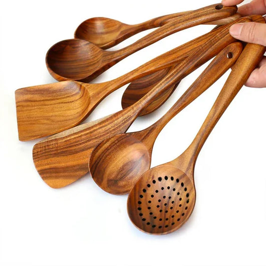 Utensil Set Teak Wood 8-Piece Heat-Resistant & Non-Toxic