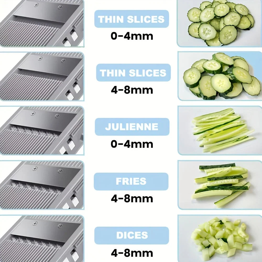Vegetable Mandoline Slicer Adjustable Stainless Steel Blade Collection Bowl