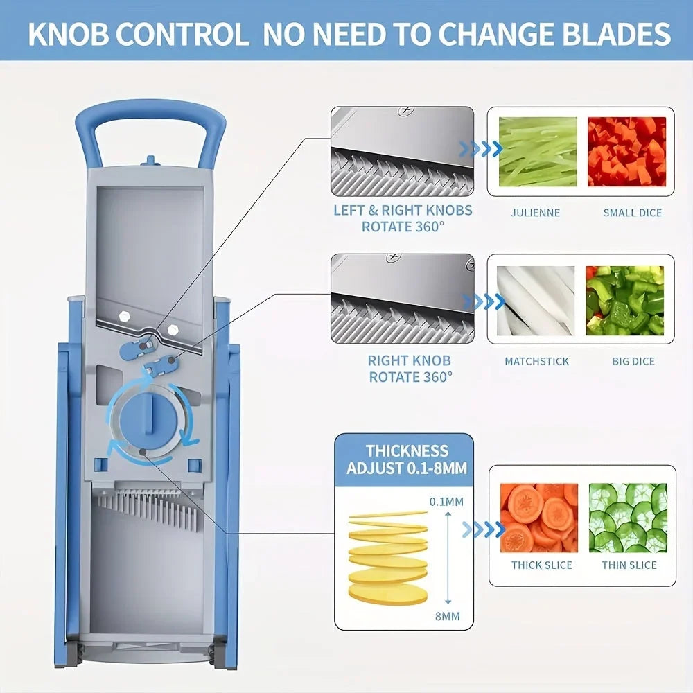 Vegetable Mandoline Slicer Adjustable Stainless Steel Blade Collection Bowl