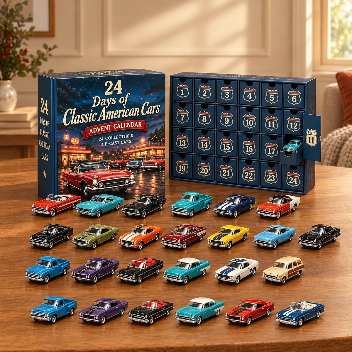 Vehicle Advent Calendar 24 Cast Metal Vehicles Reusable Drawers