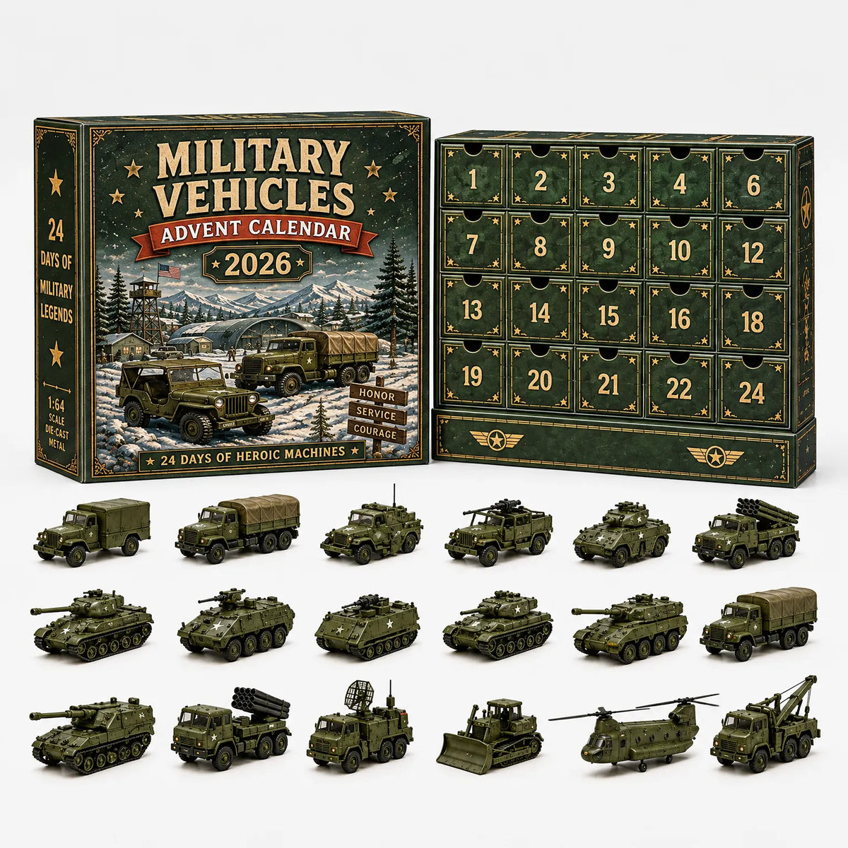 Vehicle Advent Calendar 24 Cast Metal Vehicles Reusable Drawers