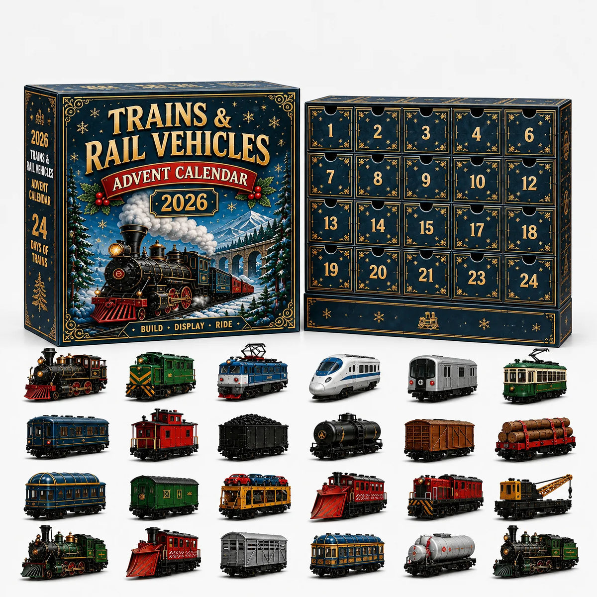 Vehicle Advent Calendar 24 Cast Metal Vehicles Reusable Drawers