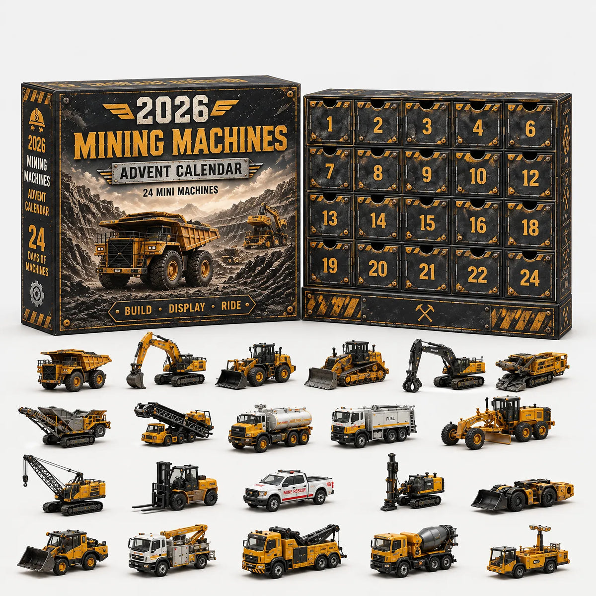 Vehicle Advent Calendar 24 Cast Metal Vehicles Reusable Drawers
