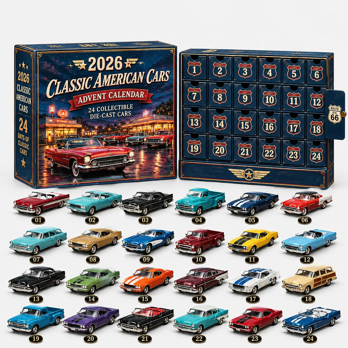 Vehicle Advent Calendar 24 Cast Metal Vehicles Reusable Drawers