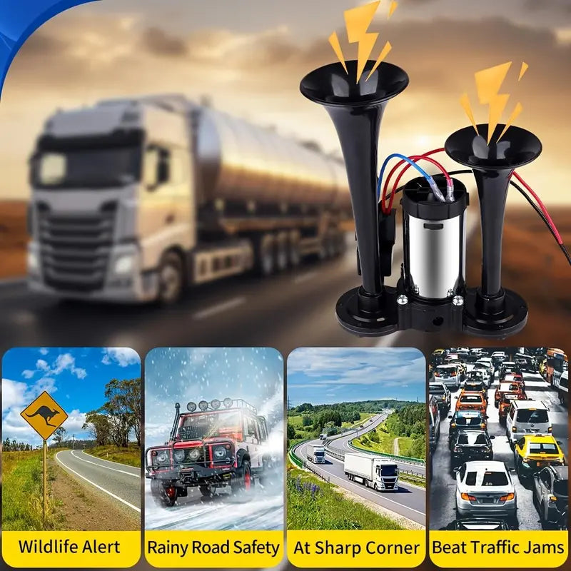 Vehicle Air Horn Dual 130 dB Automatic Compressor 12V
