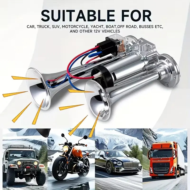 Vehicle Air Horn Dual 130 dB Automatic Compressor 12V