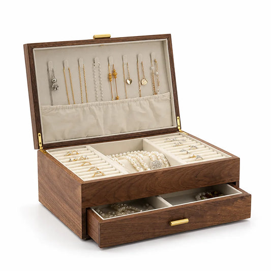Velvet-Lined Walnut Jewelry Box