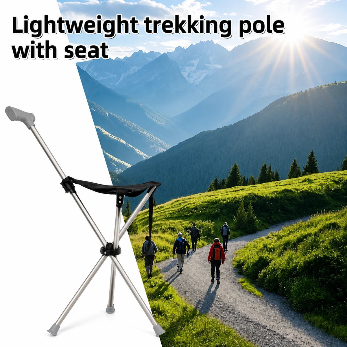 Walking Cane With Seat Foldable Stainless Steel Frame