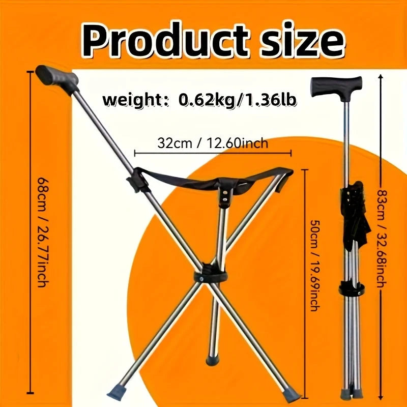 Walking Cane With Seat Foldable Stainless Steel Frame