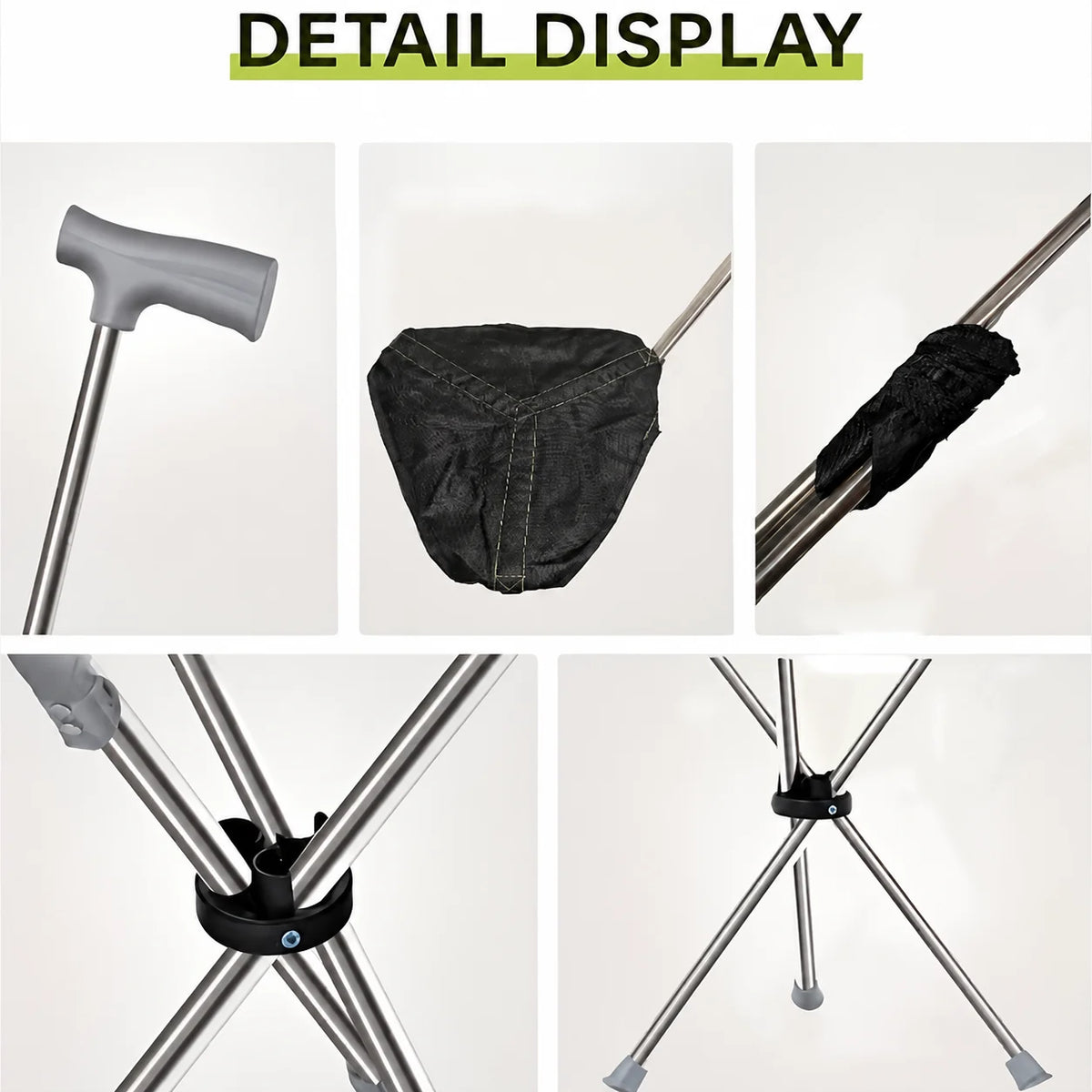 Walking Cane With Seat Foldable Stainless Steel Frame