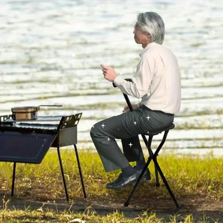 Walking Cane With Seat Foldable Stainless Steel Frame