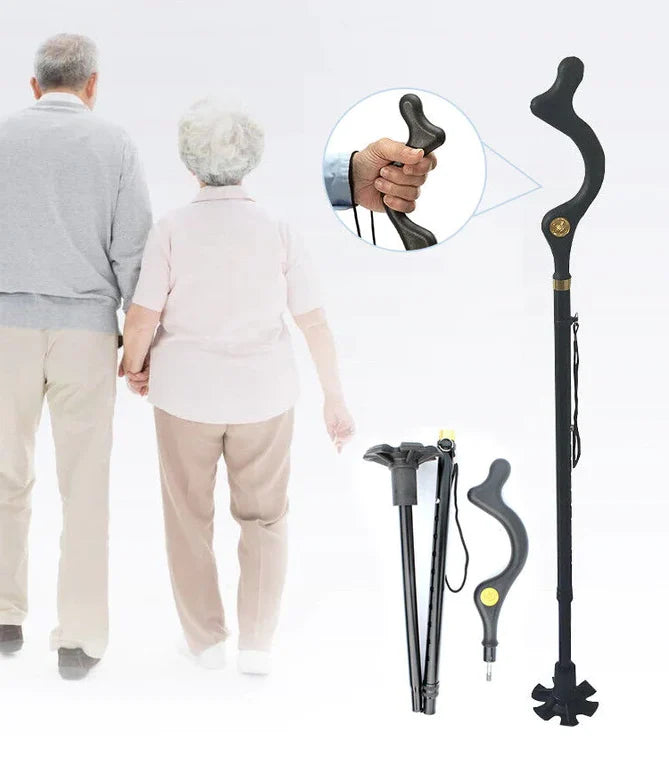 Walking Stick Adjustable Aluminum Ergonomic Grip 360-Degree Rotating Tip