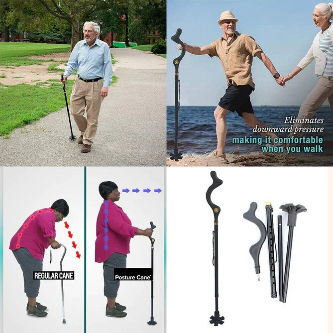 Walking Stick Adjustable Aluminum Ergonomic Grip 360-Degree Rotating Tip