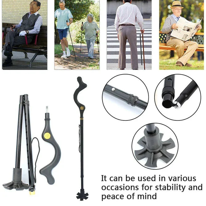 Walking Stick Adjustable Aluminum Ergonomic Grip 360-Degree Rotating Tip