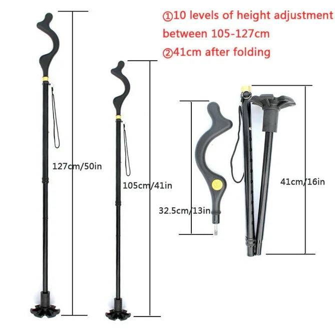 Walking Stick Adjustable Aluminum Ergonomic Grip 360-Degree Rotating Tip
