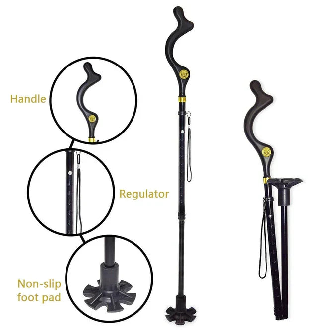 Walking Stick Adjustable Aluminum Ergonomic Grip 360-Degree Rotating Tip