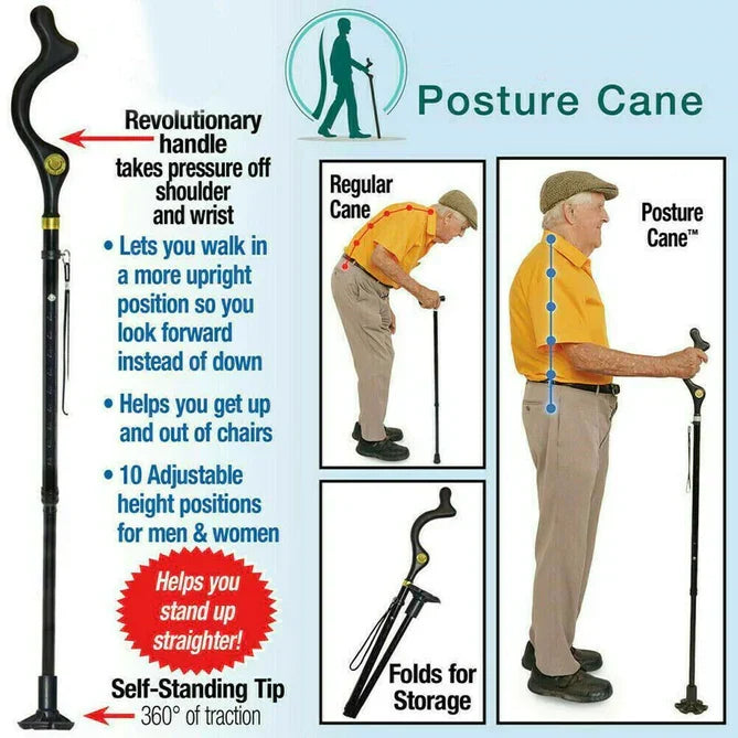 Walking Stick Adjustable Aluminum Ergonomic Grip 360-Degree Rotating Tip