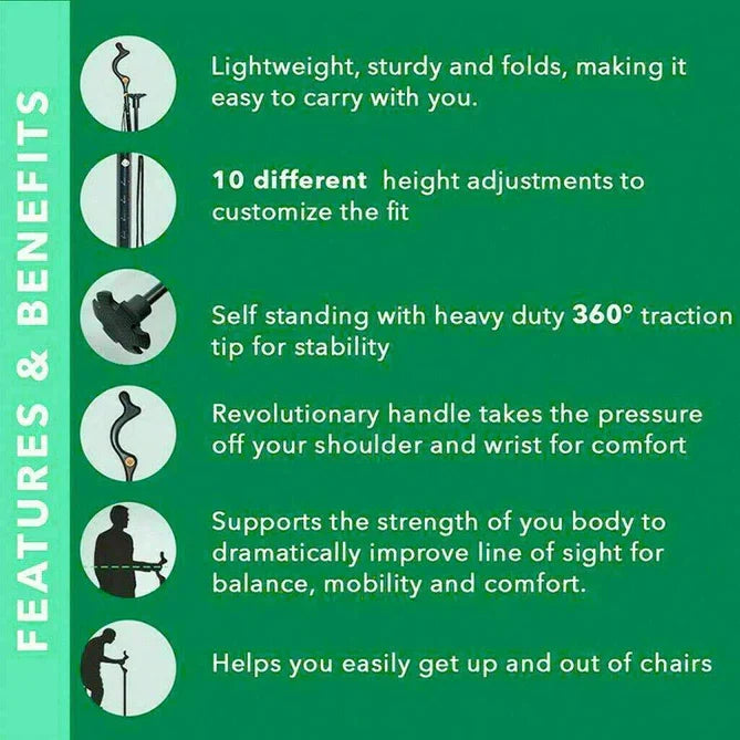 Walking Stick Adjustable Aluminum Ergonomic Grip 360-Degree Rotating Tip