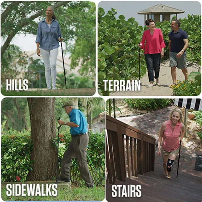 Walking Stick Adjustable Aluminum Ergonomic Grip 360-Degree Rotating Tip