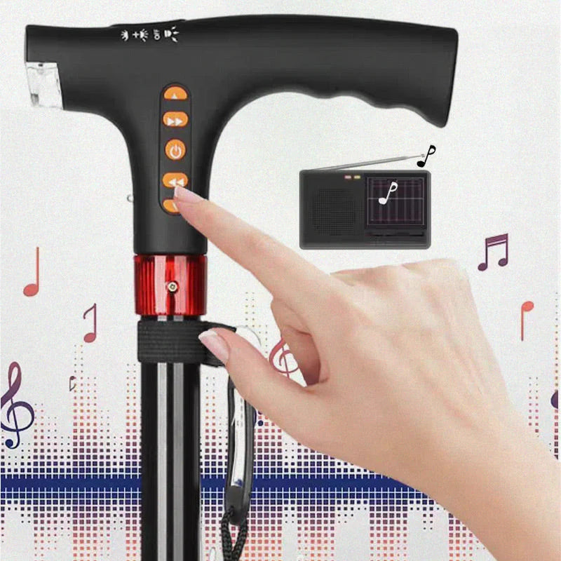 Walking Stick Adjustable Collapsible LED Flashlight & Radio