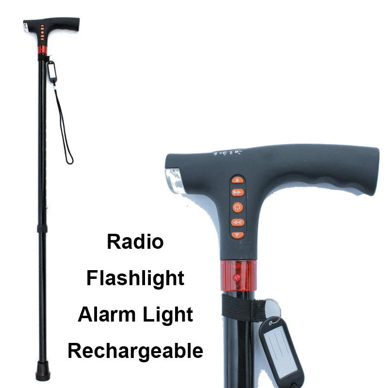 Walking Stick Adjustable Collapsible LED Flashlight & Radio