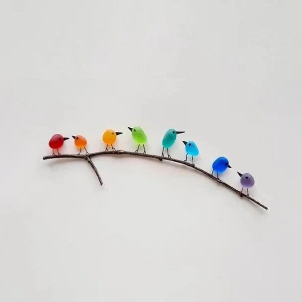 Wall Art Sea Glass Rainbow Birds Driftwood Base