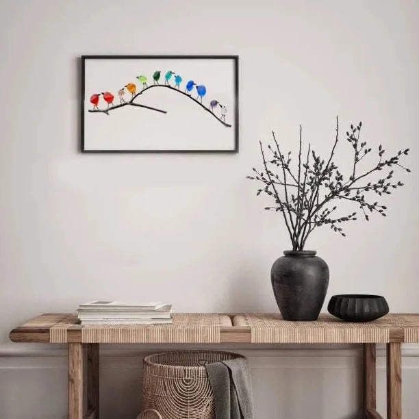 Wall Art Sea Glass Rainbow Birds Driftwood Base