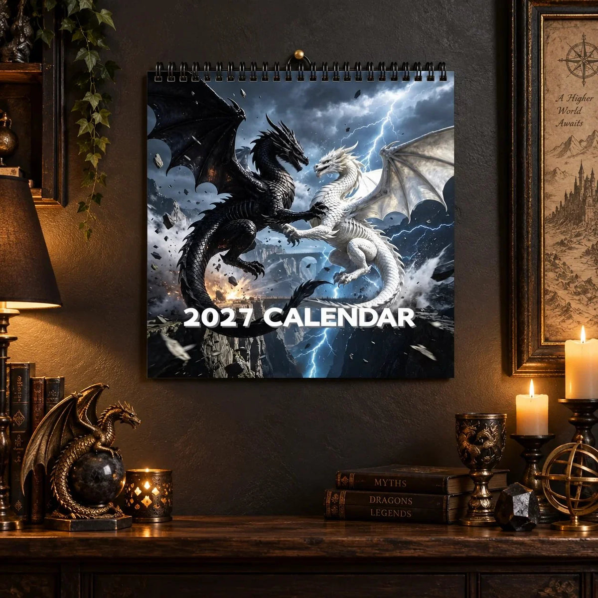 Wall Calendar 2027 Dragon Artwork Spiral-Bound With Note Space