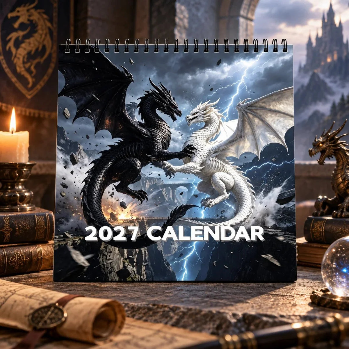 Wall Calendar 2027 Dragon Artwork Spiral-Bound With Note Space