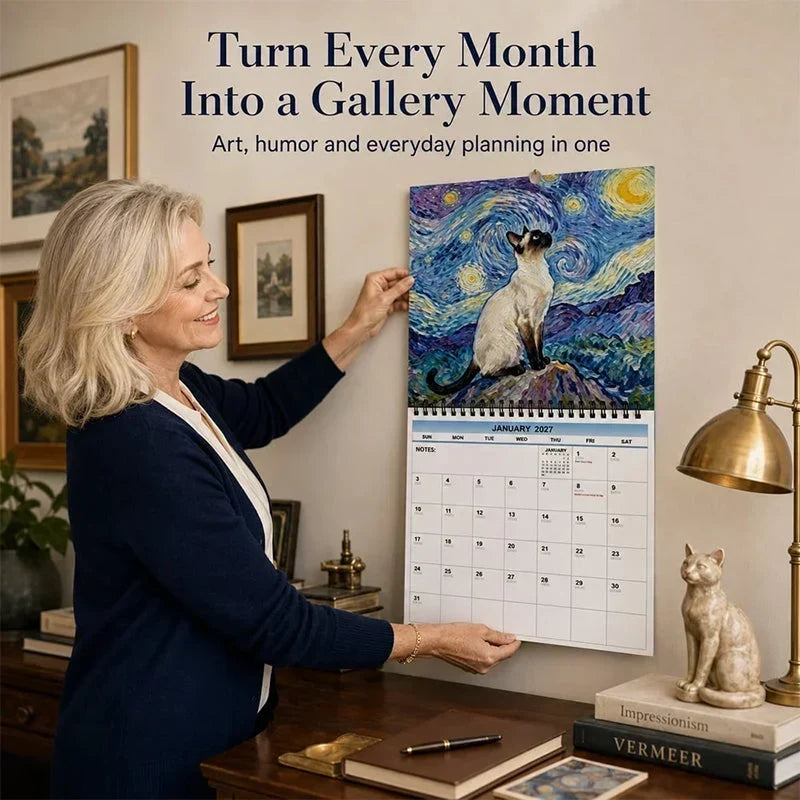 Wall Calendar 2027 Painting-Inspired Cat Illustrations Notes Section