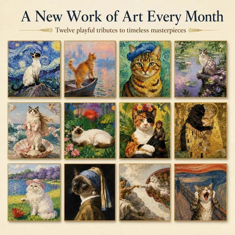 Wall Calendar 2027 Painting-Inspired Cat Illustrations Notes Section