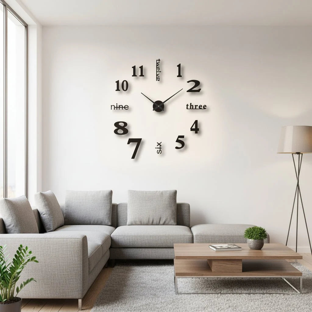 Wall Clock 3D Acrylic Silent Self-Adhesive