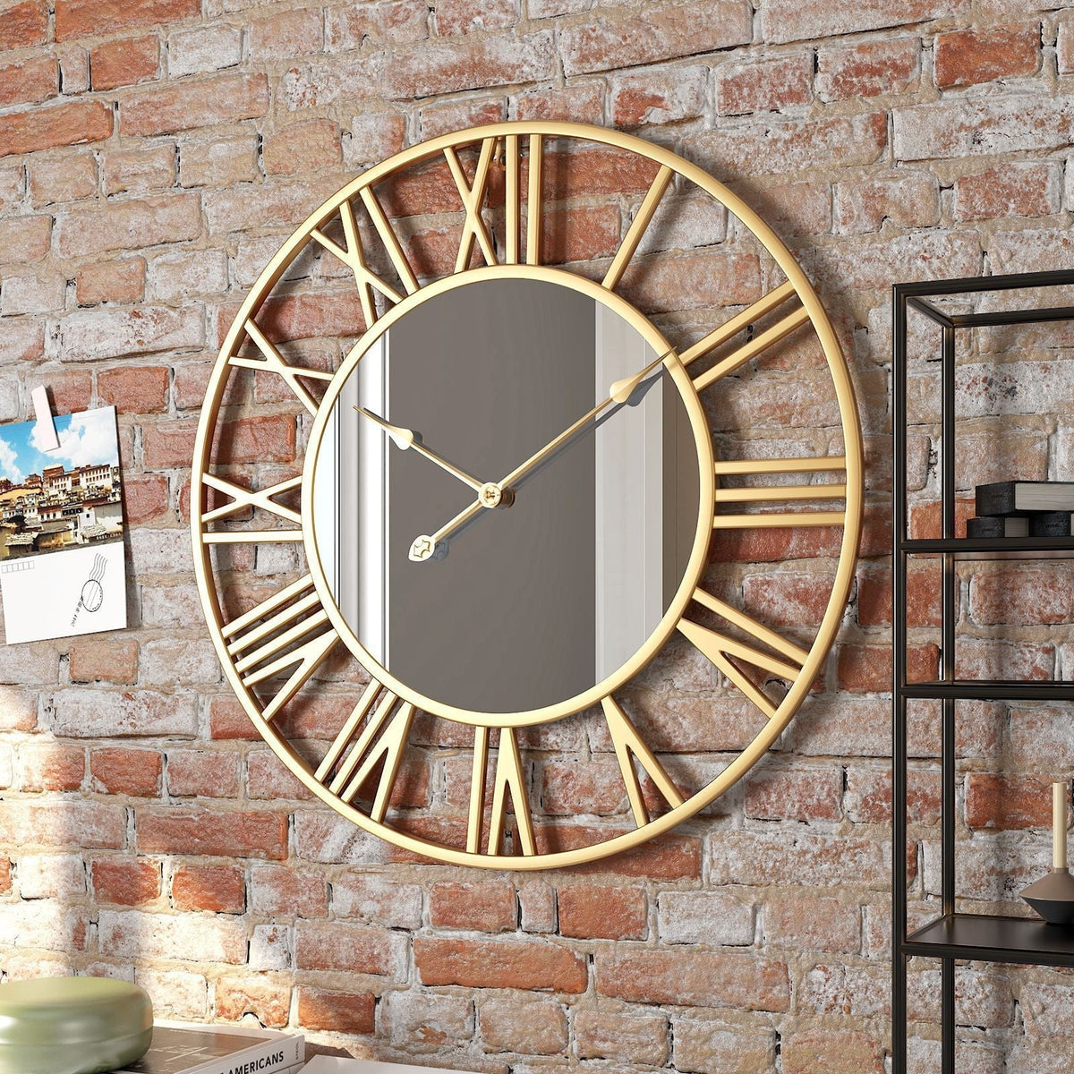 Wall Clock Aluminum Frame Mirror Details 15.35-Inch