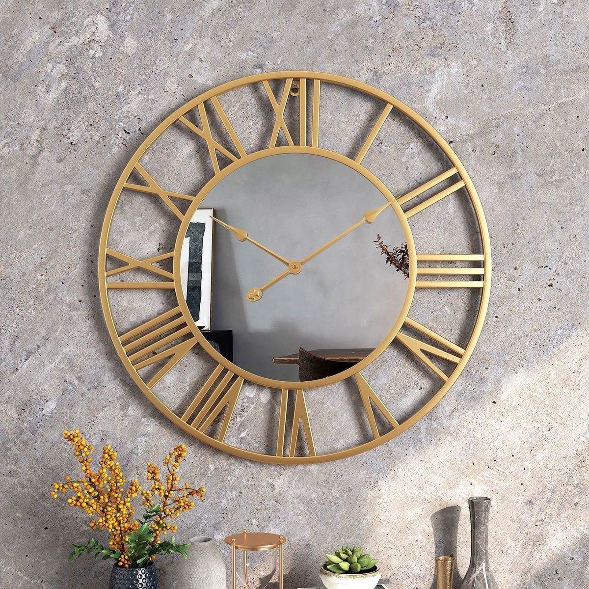 Wall Clock Aluminum Frame Mirror Details 15.35-Inch