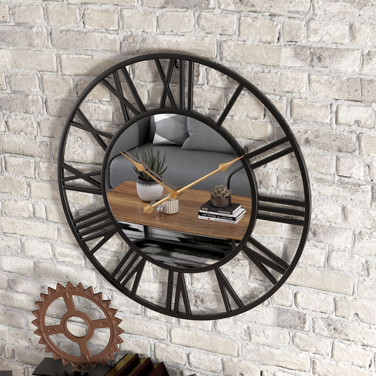 Wall Clock Aluminum Frame Mirror Details 15.35-Inch