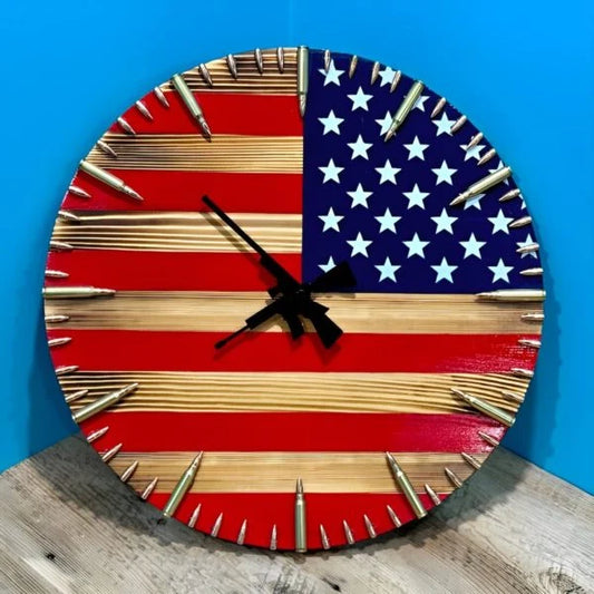 Wall Clock American Flag Bullet Hour Markers