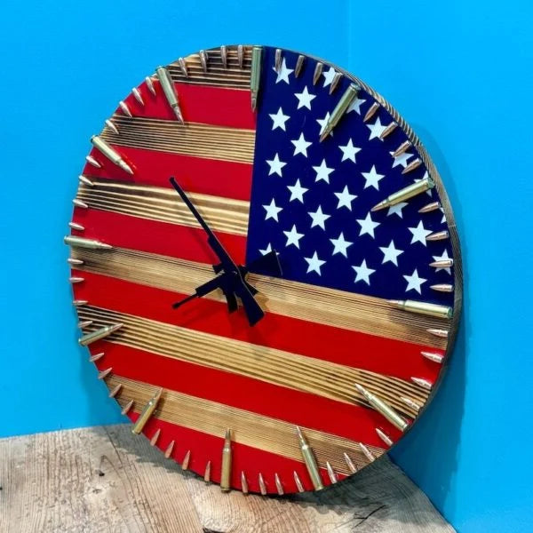 Wall Clock American Flag Bullet Hour Markers