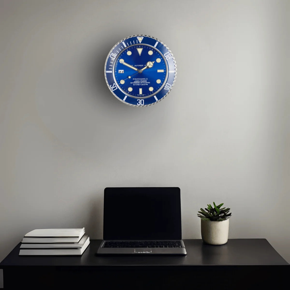 Wall Clock Brushed Stainless Steel Silent Quartz Luminous Hands
