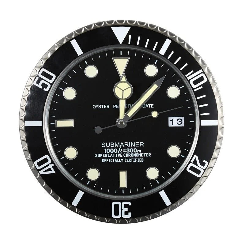 Wall Clock Brushed Stainless Steel Silent Quartz Luminous Hands